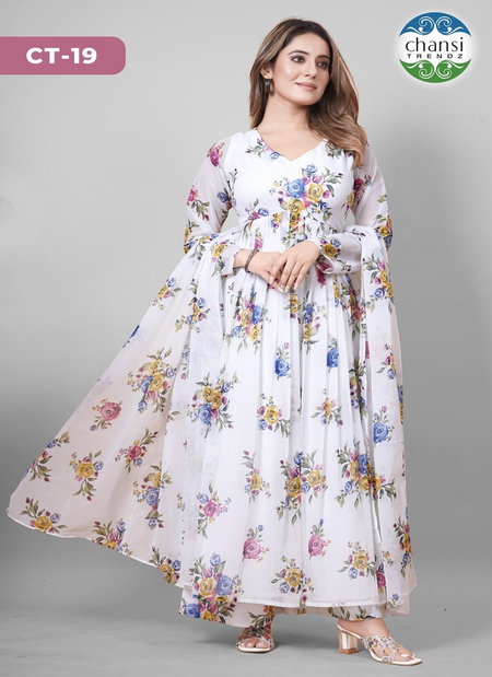 Aditri By Chansi Trendz Georgette Printed Kurti With Plazo Dupatta Wholesalers In Delhi
